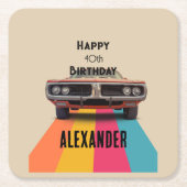 ハッピー40th誕生日カスタマイズ可能なヴィンテージレトロ スクエアペーパーコースター (正面)