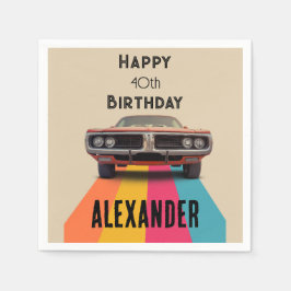 ハッピー40th誕生日カスタマイズ可能なヴィンテージレトロ スタンダードカクテルナプキン
