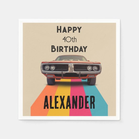 ハッピー40th誕生日カスタマイズ可能なヴィンテージレトロ スタンダードカクテルナプキン (正面)
