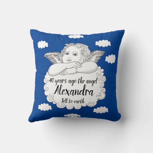 ハッピー40th誕生日クリスチャン信仰エンジェルブルー クッション (裏面)