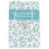 ハッピー40th誕生日ナンバーパターンティール（緑がかった色）/ホワイト40 ミディアムペーパーバッグ (正面)