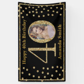 ハッピー40th誕生日バナーブラックと金ゴールド写真 横断幕 (縦)