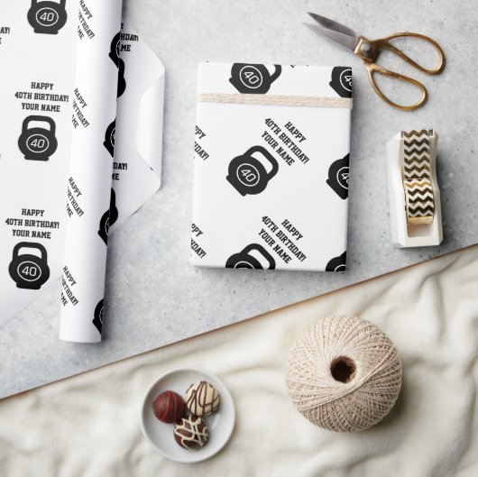 ハッピー40th誕生日パーティーフィットネスジムkettlebell ラッピングペーパー (クラフト)