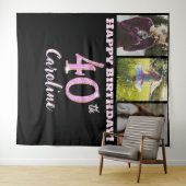 ハッピー40th誕生日パーティー、ピンクグリッター&3枚 タペストリー (インサイチュ(横))