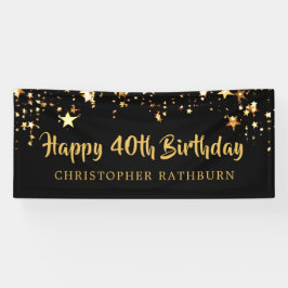 ハッピー40th誕生日ブラック金ゴールドスターまたはテキスト 横断幕