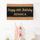 ハッピー40th誕生日金ゴールドグリッターブラック 横断幕 (インサイチュ)