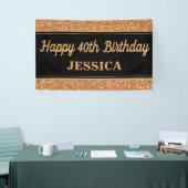 ハッピー40th誕生日金ゴールドグリッターブラック 横断幕 (トレードショー)