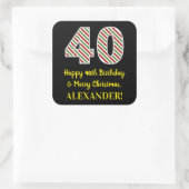 ハッピー40th誕生日&メリークリスマス,名前をカスタムする スクエアシール (バッグ)