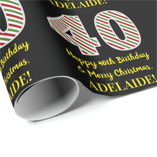 ハッピー40th誕生日&メリークリスマス,名前をカスタムする ラッピングペーパー (ロールコーナー)