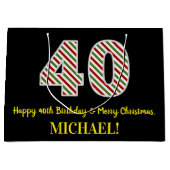 ハッピー40th誕生日&メリークリスマス，名前をカスタムする ラージペーパーバッグ (正面)
