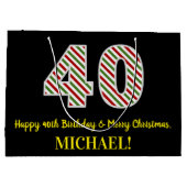 ハッピー40th誕生日&メリークリスマス，名前をカスタムする ラージペーパーバッグ (裏面)