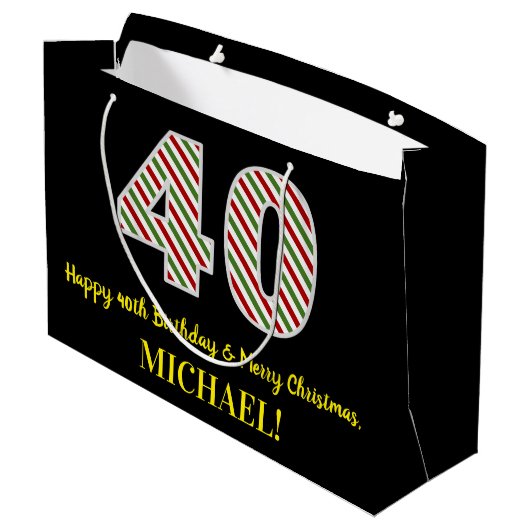 ハッピー40th誕生日&メリークリスマス，名前をカスタムする ラージペーパーバッグ (裏面アングル)