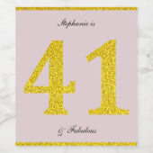 ハッピー41誕生日赤面ピンク金ゴールドグリッターパーティー ワインラベル (シングルラベル)