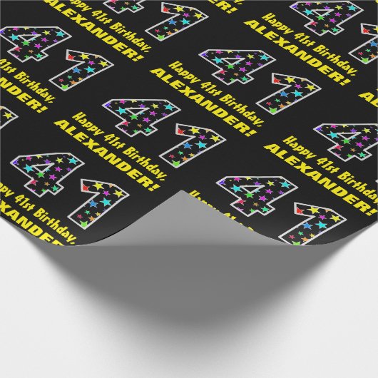 ハッピー41誕生日、おもしろいカラフルスターパターン41 ラッピングペーパー (角)