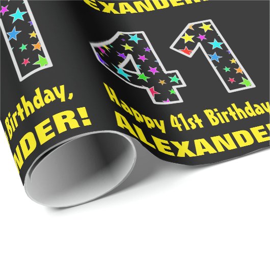 ハッピー41誕生日、おもしろいカラフルスターパターン41 ラッピングペーパー (ロールコーナー)