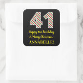 ハッピー41誕生日&メリークリスマス、名前をカスタムする スクエアシール (バッグ)