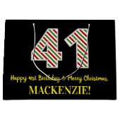 ハッピー41誕生日&メリークリスマス、名前をカスタムする ラージペーパーバッグ (正面)