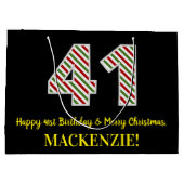 ハッピー41誕生日&メリークリスマス、名前をカスタムする ラージペーパーバッグ (裏面)