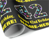 ハッピー42誕生日、おもしろいカラフルスターパターン42 ラッピングペーパー (ロールコーナー)