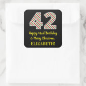 ハッピー42誕生日&メリークリスマス、名前をカスタムする スクエアシール (バッグ)