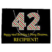 ハッピー42誕生日&メリークリスマス、名前をカスタムする ラージペーパーバッグ (裏面)