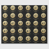 ハッピー43rd誕生日ブラックアンド金ゴールドグリッター ラッピングペーパー (フラット)