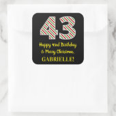 ハッピー43rd誕生日&メリークリスマス、名前をカスタムする スクエアシール (バッグ)