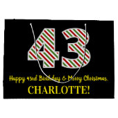 ハッピー43rd誕生日&メリークリスマス、名前をカスタムする ラージペーパーバッグ (裏面)