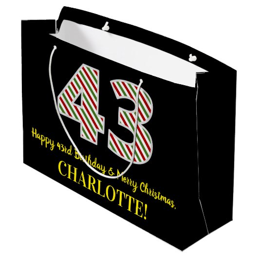 ハッピー43rd誕生日&メリークリスマス、名前をカスタムする ラージペーパーバッグ (裏面アングル)