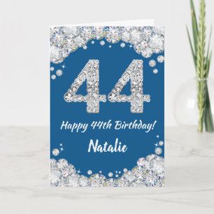ハッピー44誕生日ブルー&シルバーグリッターカード カード