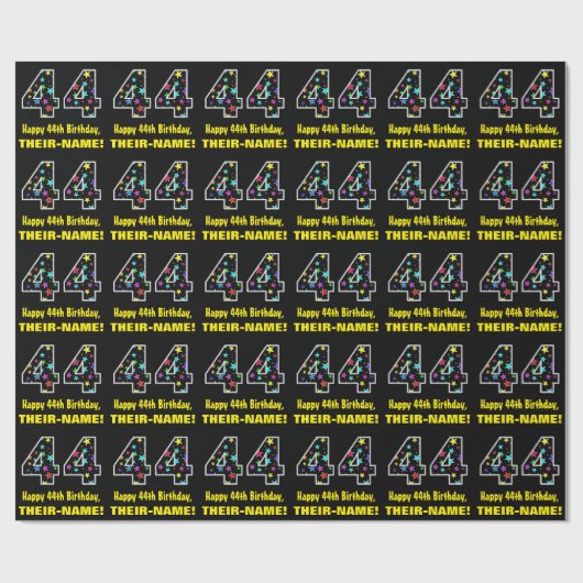 ハッピー44誕生日、おもしろいカラフルスターパターン44 ラッピングペーパー (フラット)