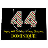 ハッピー44誕生日&メリークリスマス、名前をカスタムする ラージペーパーバッグ (正面)