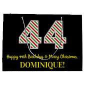 ハッピー44誕生日&メリークリスマス、名前をカスタムする ラージペーパーバッグ (裏面)