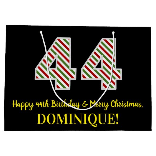 ハッピー44誕生日&メリークリスマス、名前をカスタムする ラージペーパーバッグ (裏面)