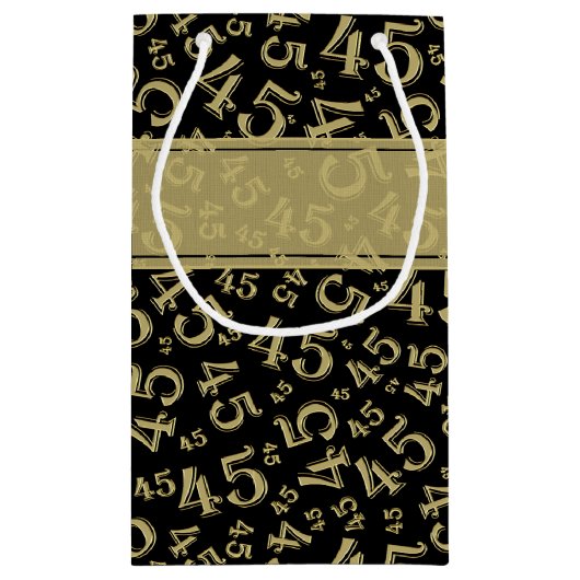 ハッピー45番目の誕生日番号パターン金ゴールド/黒 スモールペーパーバッグ (裏面)