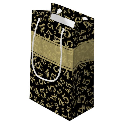 ハッピー45番目の誕生日番号パターン金ゴールド/黒 スモールペーパーバッグ (裏面アングル)