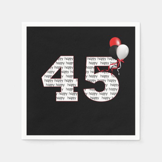 ハッピー45誕生日オンブラックナプキンス スタンダードカクテルナプキン (正面)