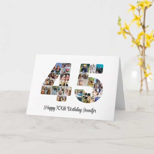 ハッピー45誕生日番号45カスタムフォトコラージュ カード (黄色い花)