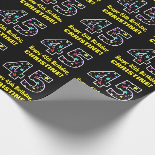 ハッピー45誕生日、おもしろいカラフルスターパターン45 ラッピングペーパー (角)