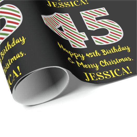 ハッピー45誕生日&メリークリスマス、名前をカスタムする ラッピングペーパー (ロールコーナー)