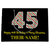 ハッピー45誕生日&メリークリスマス、名前をカスタムする ラージペーパーバッグ (正面)