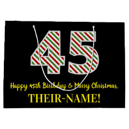 ハッピー45誕生日&メリークリスマス、名前をカスタムする ラージペーパーバッグ