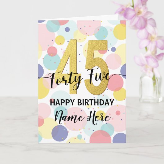 ハッピー45th誕生日パステルレインボー金ゴールドウーマン カード (蘭)
