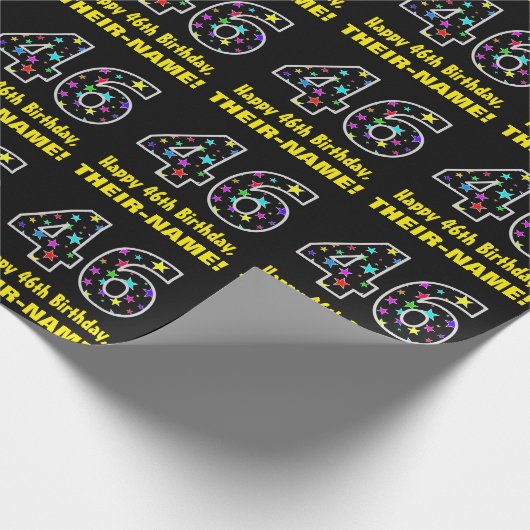 ハッピー46誕生日、おもしろいカラフルスターパターン46 ラッピングペーパー (角)