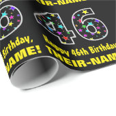 ハッピー46誕生日、おもしろいカラフルスターパターン46 ラッピングペーパー (ロールコーナー)