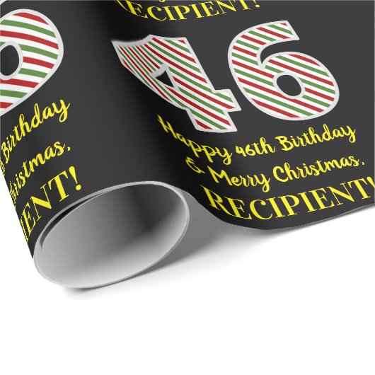 ハッピー46誕生日&メリークリスマス、名前をカスタムする ラッピングペーパー (ロールコーナー)