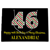 ハッピー46誕生日&メリークリスマス、名前をカスタムする ラージペーパーバッグ (正面)