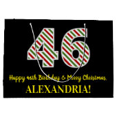 ハッピー46誕生日&メリークリスマス、名前をカスタムする ラージペーパーバッグ (裏面)