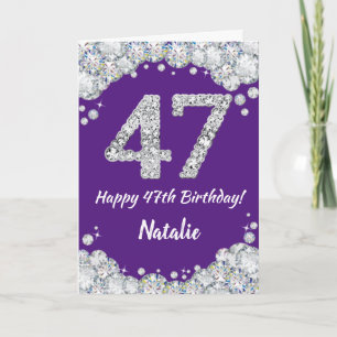 ハッピー47誕生日パープル&シルバーグリッターカード カード