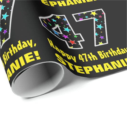 ハッピー47誕生日、おもしろいカラフルスターパターン47 ラッピングペーパー (ロールコーナー)